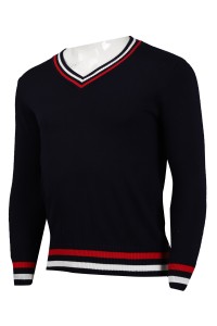 JUM046 Customized Contrast V-neck Slim Mens Sweater  2/32 Cotton 269G  Sweater Hong Kong Company